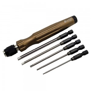 Magnetic & Lock Screwdriver Handle with Tips(6.35mm/1/4) Hex1.5/2.0/ 2.5/3.0mm Phil4.0mm+ Flat4.0mm -: Bronze 1pc/set