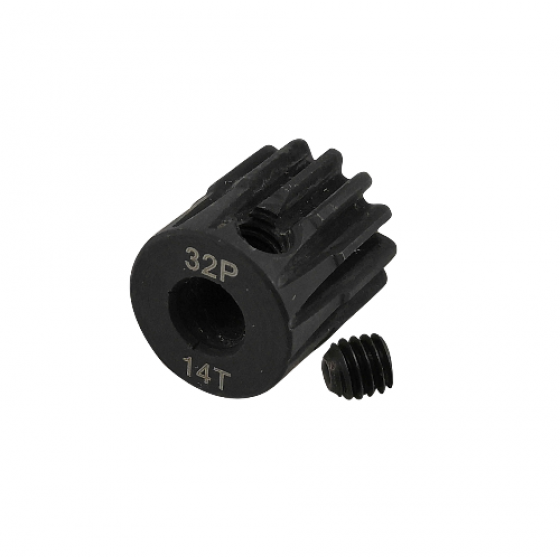 5mm Bore 32DP - 14T Hardened Steel Motor Pinions Gear - Black with M4 set screw