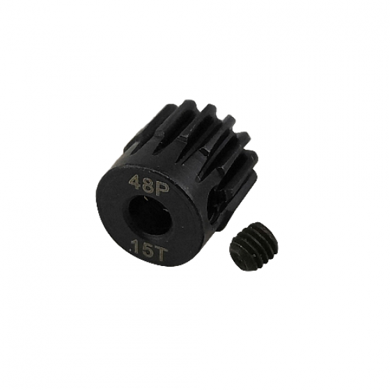 3.175 Bore 48DP - 15T Hardened Steel Motor Pinions Gear - Black with M3 set screw