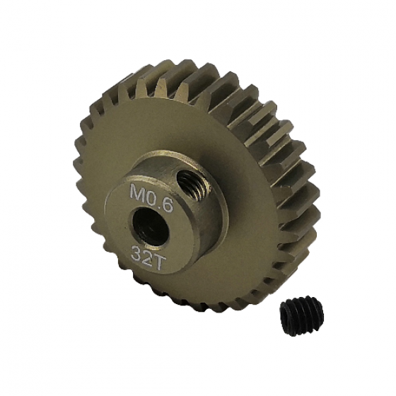 3.175 Bore M0.6 - 32T Aluminum 7075 Hard Coated Motor Pinions Gear - Ti Gold with M3 set screw