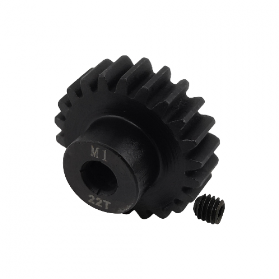 5mm Bore M1 - 22T Hardened Steel Motor Pinions Gear - Black with M4 set screw