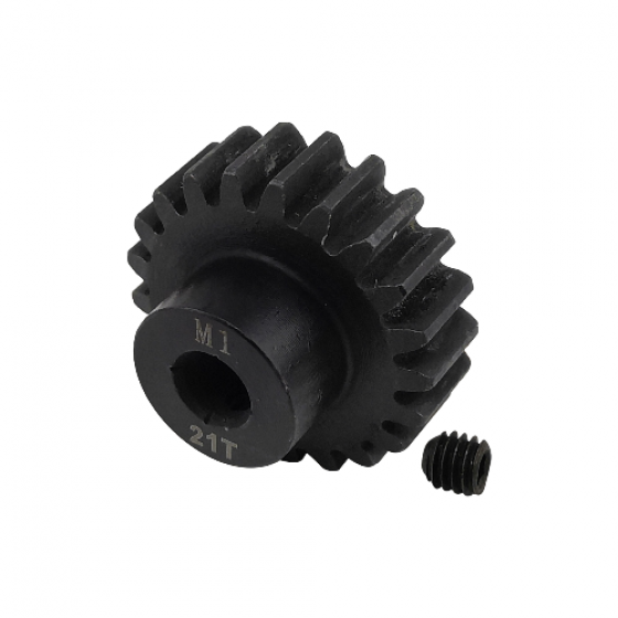 5mm Bore M1 - 21T Hardened Steel Motor Pinions Gear - Black with M4 set screw