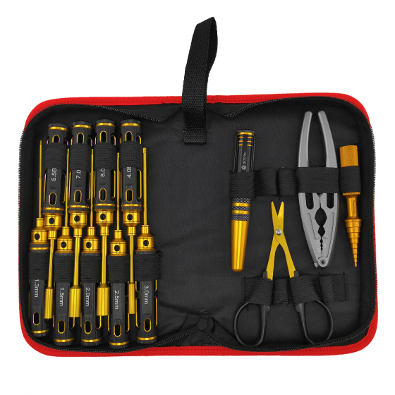 Complete 13 in 1 Premium RC Tool Bag -  Big Handle Black Gold 13pcs Set