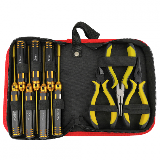 Complete 10 in 1 Classic RC Tool Kit Bag - Mixed 10pcs Set: Black/Gold