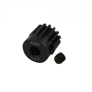 3.175 Bore 48DP - 15T Hardened Steel Motor Pinions Gear - Black with M3 set screw