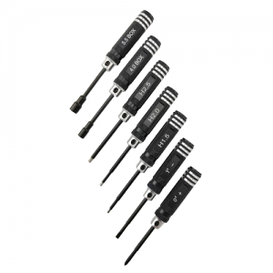 7pcs Galvanized Hex Socket Tool set - Black Hex: 1.5/2.0/2.5mm Box: 4.0/5.5mm Philips 0# Soltted 1# 7pcs/set Length: 109mm Handle Dia: 14mm Tip Rod Dia: 3.5mm