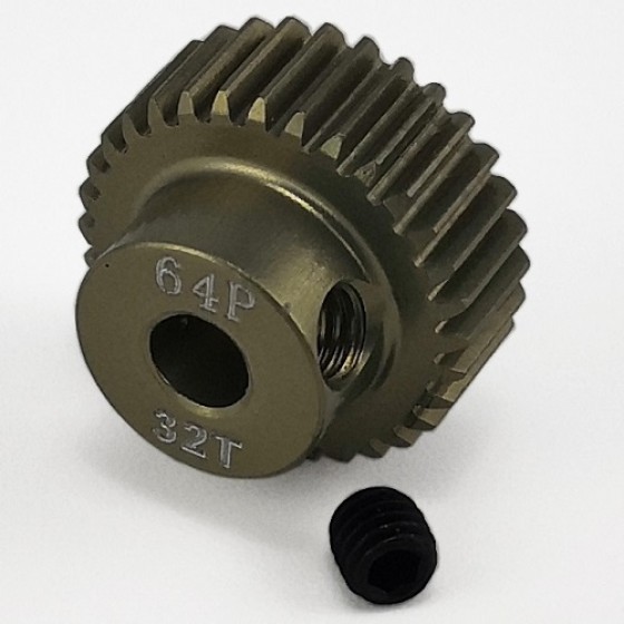 3.175 Bore 64DP - 32T Aluminum 7075 Hard Coated Motor Pinions Gear - Ti Gold with M3 set screw