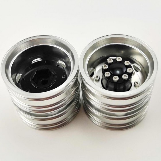 Aluminum Rear Wheel Rims Silver For 1/14 Tractor Trucks