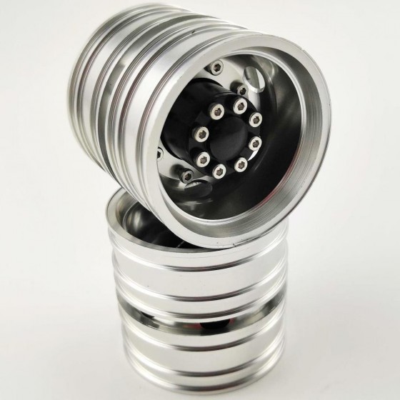 Aluminum Rear Wheel Rims Silver For 1/14 Tractor Trucks