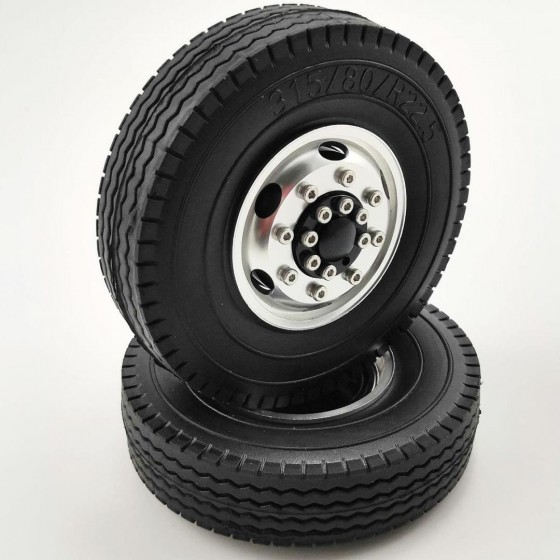 Aluminum Front Rim Silver with Tires For 1/14 Tractor Trucks A: Hex Hub