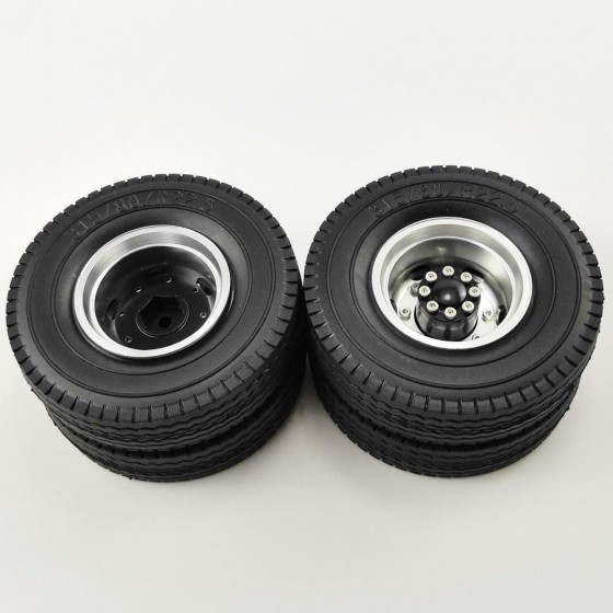 Aluminum Rear Rim Silver with Tires For 1/14 Tractor Trucks