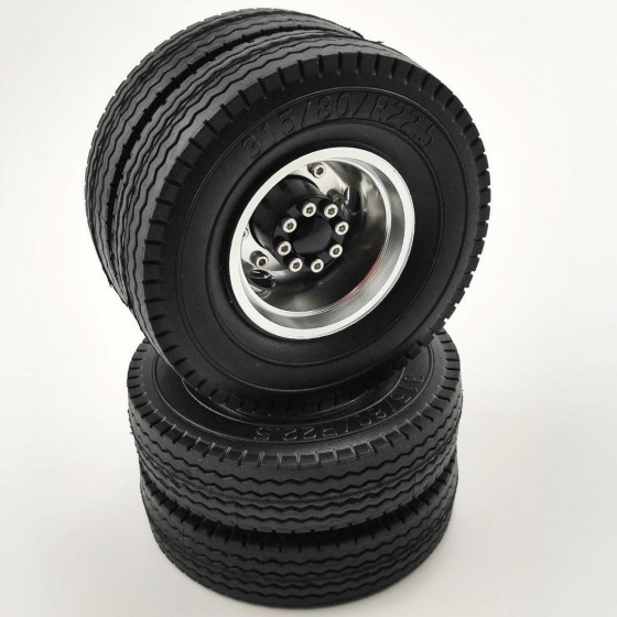 Aluminum Rear Rim Silver with Tires For 1/14 Tractor Trucks