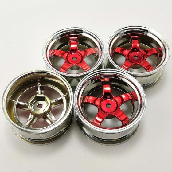 1/10 Drift Wheels Chrome - Red (Offset) +6 52x26mm 4pcs/set