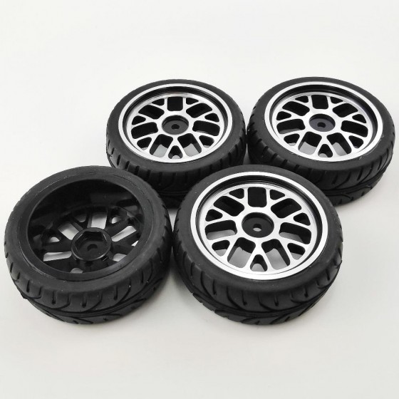 1/10 Rally Tire with Aluminum Rims - Silver A 4pcs/set 65x25mm Rims Dia: 45mm     12mm Hex