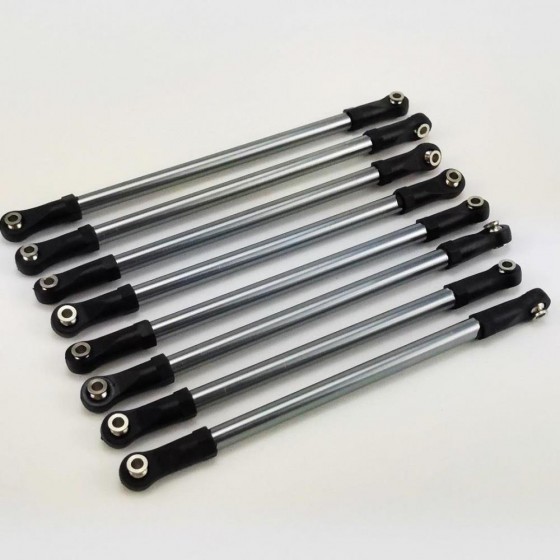 Alloy Suspension Links Set - Silver 313 Wheelbase, 8pcs/set 139/132/124x6mm (SCX10 II 90046 ax10 f350 rc01 d90) Plastic Rod End