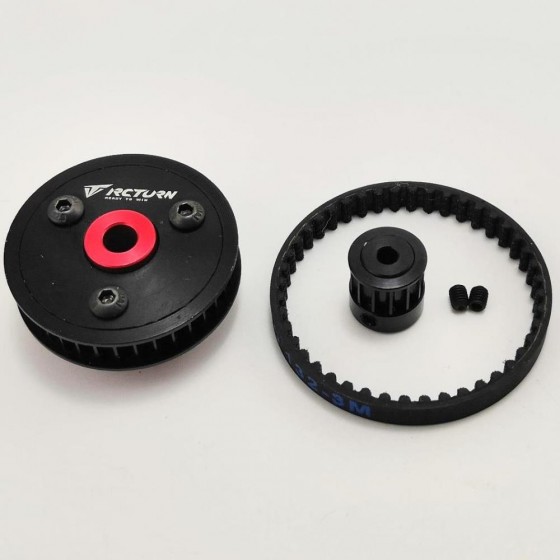 Belt Drive Transmission Gear kit for SCX10 II Gearbox- Black Idler Gear Shaft Hole: 3.2mm Gear Ratio: 13:36 Belt Length: 132mm