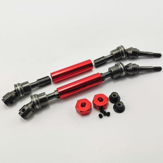 Metal Front Axle Set - Red for Traxxas Stampede Slash Rustler 4x4 Lightweight Metal CV Splined Drive Shaft 2 pcs/set