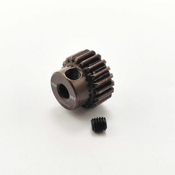 3.175 Bore 48DP - 20T Aluminum 7075 Hard Coated Motor Pinions Gear - Red with M3 set screw for 1/10 RC Car