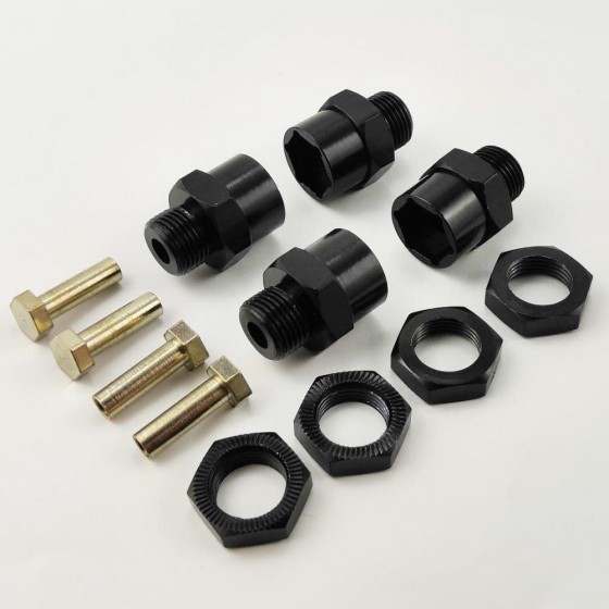 Aluminum ​Wheel Hex Adaptor 12mm to 17mm - Black 4pcs/set, Extended 10mm (RTWH03B1) (Alloy Wheel Hex Adaptor 12mm to 17mm - 10mm Offset Extender)