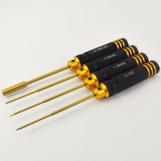 Classic Allen Wrench Set for SCX24 - Rank Gold  - Hex0.05''  / Hex1.3 / Hex1.5 / Box4.0 x 180mm Titanium Coated Tips 4pcs/set