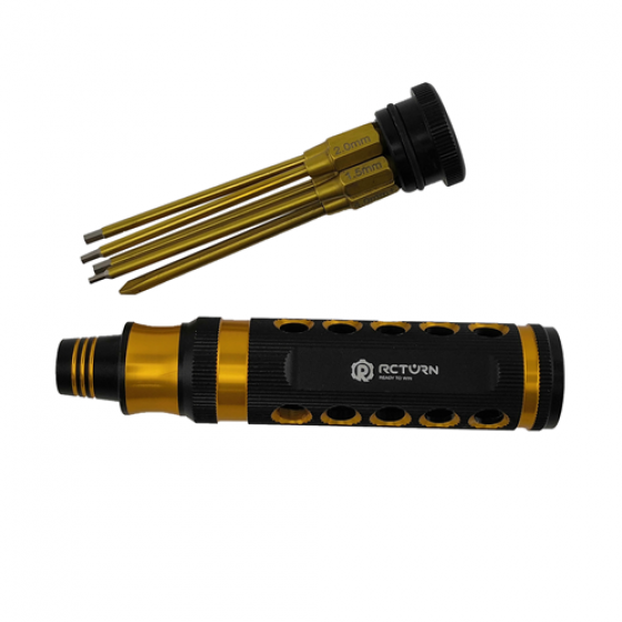 Premium 5 in 1 Magnetic Screwdriver Set Hex1.5/2.0/ 2.5/3.0mm/ Philips 4+ Tit-Coated Tips(6.35mm/1/4) 1set