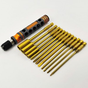 Premium 12 in 1 Magnetic & Lock Screwdriver Set Hex1.5/2.0/2.5/3.0mm Box4.0/5.5/7.0/8.0 mm Philips 4.0+/5.0+ Flat 4.0-/5.0- Tit-Coated Tips(6.35mm/1/4)