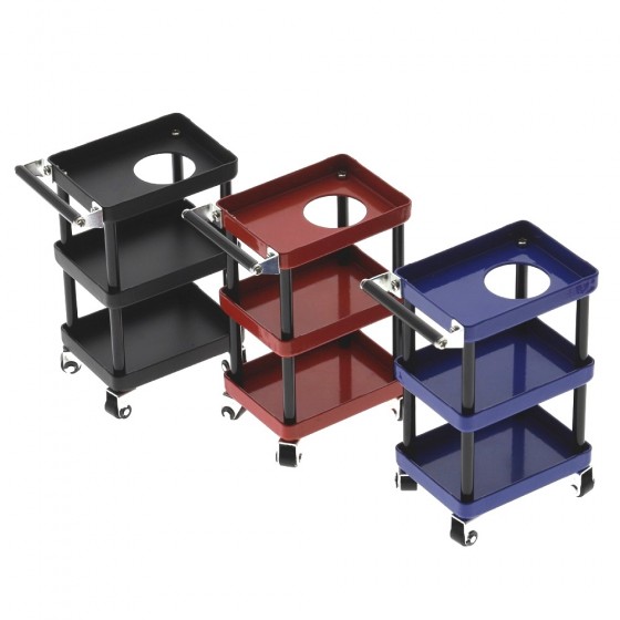 Triple Level 1/10 Metal Tool Service Cart with Functional Wheels Black  / Red  / Blue