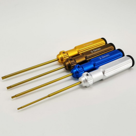 Classic Allen Wrench Set - 4 Colors 4pcs RTT11024A Hex1.5 x 180mm -Silver RTT11024B Hex2.0 x 180mm -Blue RTT11024C Hex2.5 x 180mm -Yellow RTT11024D Hex3.0 x 180mm -Gold White Steel Tips 4pcs/set