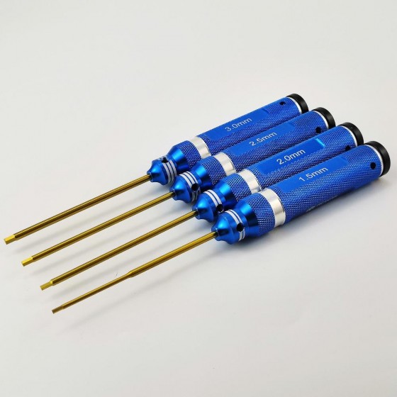 Classic Allen Wrench Hex Set - Long Blue 4pcs Hex1.5 /2.0/2.5/3.0 Titanium Coated Tips 4pcs/set Handle Dia: 20mm