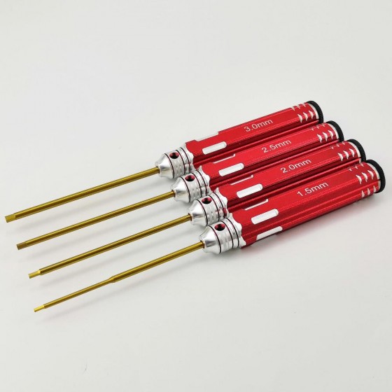 Classic Allen Wrench Set - Red 4pcs RTT111A1 Hex1.5 x 180mm RTT111A2 Hex2.0 x 180mm RTT111A3 Hex2.5 x 180mm RTT111A4 Hex3.0 x 180mm Ti-Coated Tips