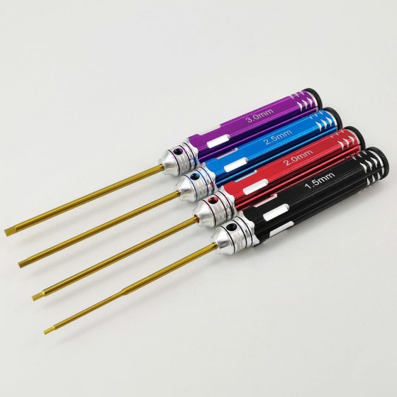 Classic Allen Wrench Set - Color Four RTT01FA1 Hex1.5 x 180mm - Black RTT01FA2 Hex2.0 x 180mm - Red RTT01FA3 Hex2.5 x 180mm - Blue RTT01FA4 Hex3.0 x 180mm - Purple Ti-Coated Tips