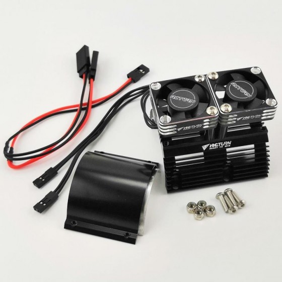 Super Cool Black  - Twin Fan Aluminum Heat Sink for Motor w/ 40-42mm Diameter (Aluminium Fans 30x30 28000RPM)