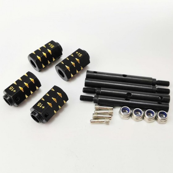 Wheel Hex Adaptor +15 Extensions with Axles - Black Brass Weight for SCX10 / II / III / TRX4