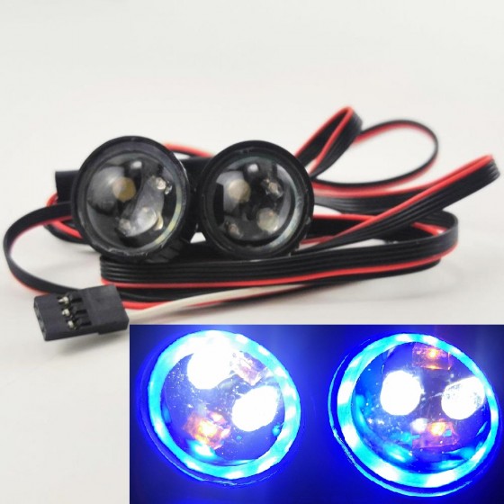 RC Headlight Set - Blue Ring 6 Lighting Modes 22x22x18mm 3rd Channel Switch