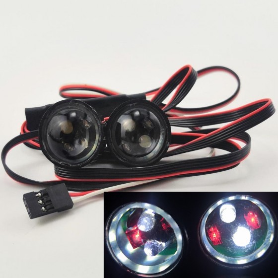 RC Headlight Set - White Ring 6 Lighting Modes 22x22x18mm 3rd Channel Switch