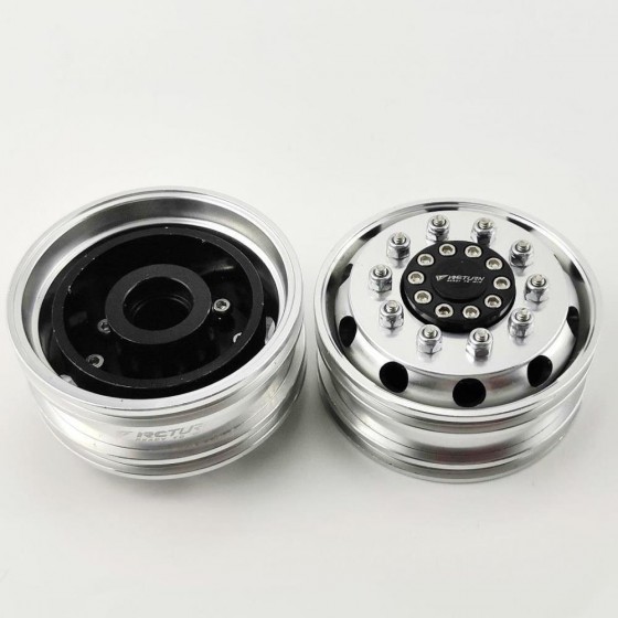 V2 Aluminum Front Rim Silver For 1/14 Tractor Trucks - Bearing Hub 2pcs/set