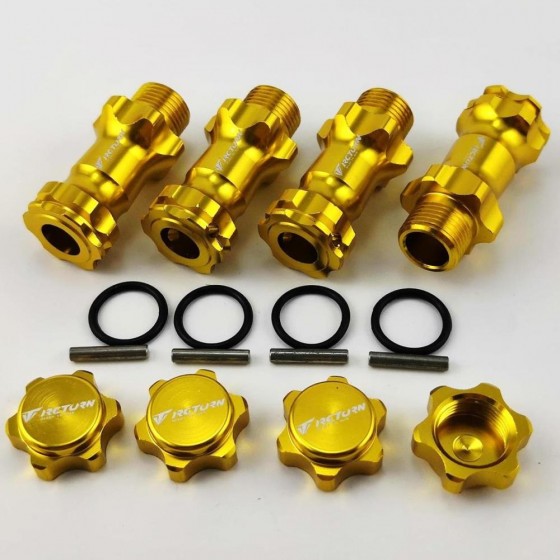 Aluminum 30mm Extension 17mm Wheel Hex Adapter - Gold (1/8 Scale Monster Truck Truggy)  All Length: 37mm Bore Dia: 8mm 4pcs/set