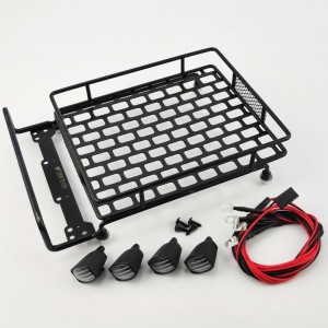 170mm Roof Luggage Rack with Oval  LED Light Bar for 1/10 RC Cars - Black 170*115*42mm