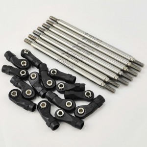 Stainless Crawler Wheelbase Suspension Links Set for Redcat GEN8 (Chassis Links)  Rod Dia: 6mm / M4 105mm Link x 5 (Front Upper, Rear Upper / Lower) 100mm Link x 2 (Front Lower) Straight Rod End x 6 (Front / Rear Upper) Offset Rod End x 8 (Front / Rear Lo