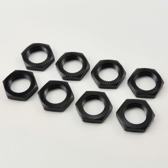 Aluminium Serrated 17mm Hex Wheel Nuts Set - Black 8pcs (RTWN013A2 Alloy 17mm Wheel Hex Nuts)