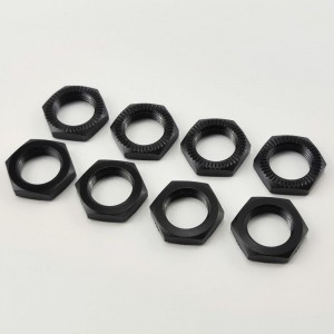 Aluminium Serrated 17mm Hex Wheel Nuts Set - Black 8pcs (RTWN013A2 Alloy 17mm Wheel Hex Nuts)