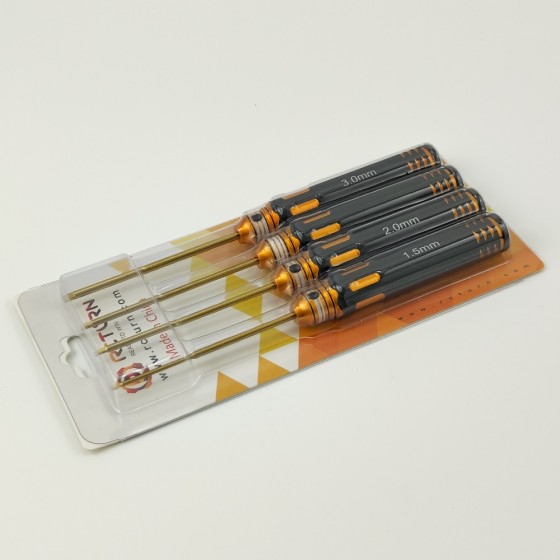 Classic Allen Wrench Set - Drill Gold 4pcs Hex1.5 / 2.0 / 2.5 / 3.0 x 180mm Titanium Coated Tips 4pcs/set / Metric Hex Wrench