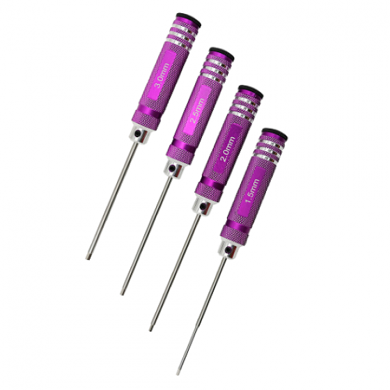 White Steel Allen Wrench Set - Purple 4pcs RTT11067A Hex1.5 x 180mm RTT11067B Hex2.0 x 180mm RTT11067C Hex2.5 x 180mm RTT11067D Hex3.0 x 180mm White Steel Tips 4pcs/set