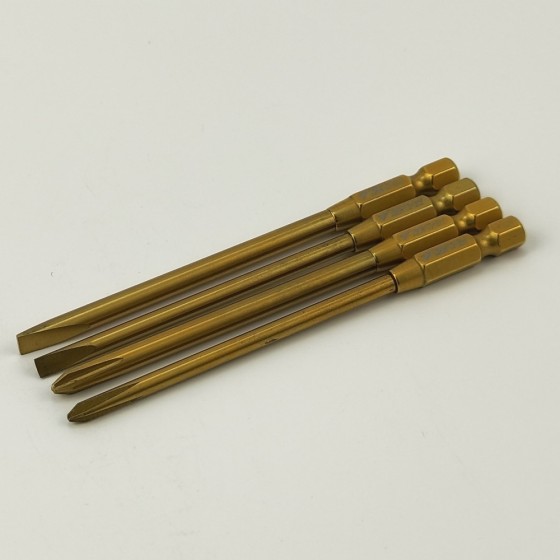 Premium RC Power Tool Tit-Coated Tips 4pcs (6.35mm/1/4) Philips 4.0+/5.0+ Flat 4.0-/5.0- L=100mm, 4pcs/set