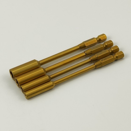 RC Power Tool Tit-Coated Nut Driver Tips 4pcs (6.35mm/1/4) BOX 4.0/5.5/7.0/8.0mm L=100mm, 4pcs/set