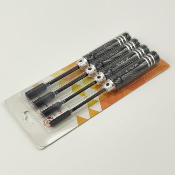 Black Classic Nut Drivers Set -  Black Head 4pcs RTT11022A: Box4.0 x 180mm RTT11022B: Box5.5 x 180mm RTT11022C: Box7.0 x 180mm RTT11022D: Box8.0 x 180mm 4pcs/set
