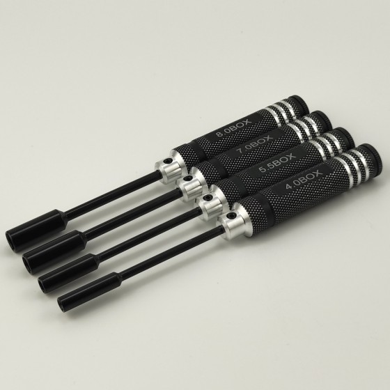 Black Classic Nut Drivers Set -  Black Head 4pcs RTT11022A: Box4.0 x 180mm RTT11022B: Box5.5 x 180mm RTT11022C: Box7.0 x 180mm RTT11022D: Box8.0 x 180mm 4pcs/set