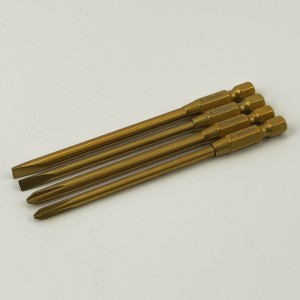 Premium RC Power Tool Tit-Coated Tips 4pcs (6.35mm/1/4) Philips 4.0+/5.0+ Flat 4.0-/5.0- L=100mm, 4pcs/set