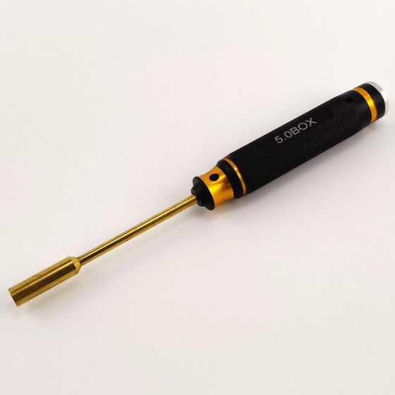 Nut Driver 5.0 - Black Gold Vertical Line Pattern Big Handle RTT1126A2: Box5.0 x 180mm Tit-Coated Tips Dia 20mm Handle, bigger than usual dia 18mm handle