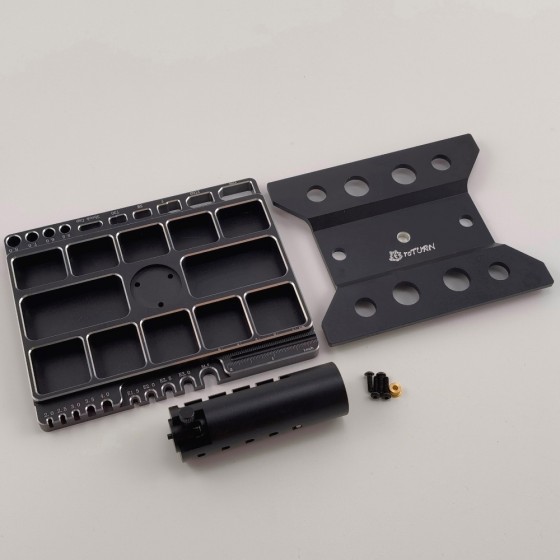 Multifunctional Alloy Five Heights Adjustable RC Car Work Stand Kit for 1/10 Scale RC Cars - Black 160x130x(120/135//145//161/170)mm, Unassemblied Screw Length (0-5cm) & Size (M2.0-4.0) Measuring, Soldering Jigs for XT90, XT60, SM, T-Pug/Deans, T30, Shock